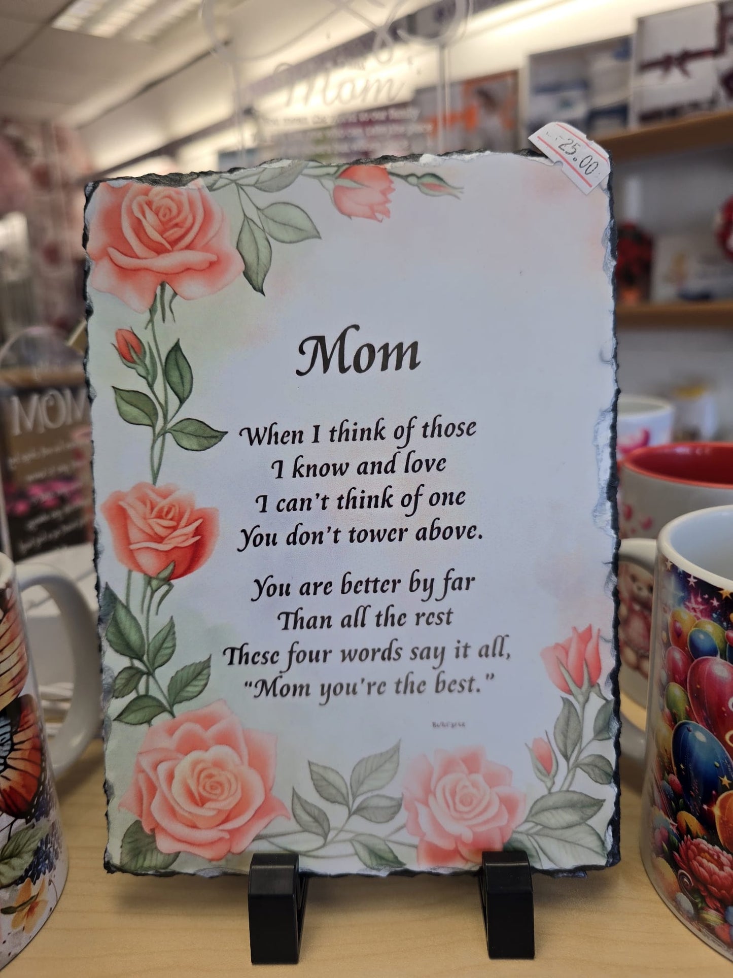 Mom Poem Slate Plaque – Sentimental Gift with Rose Design | Mother’s Day, Birthday or Thank You Present