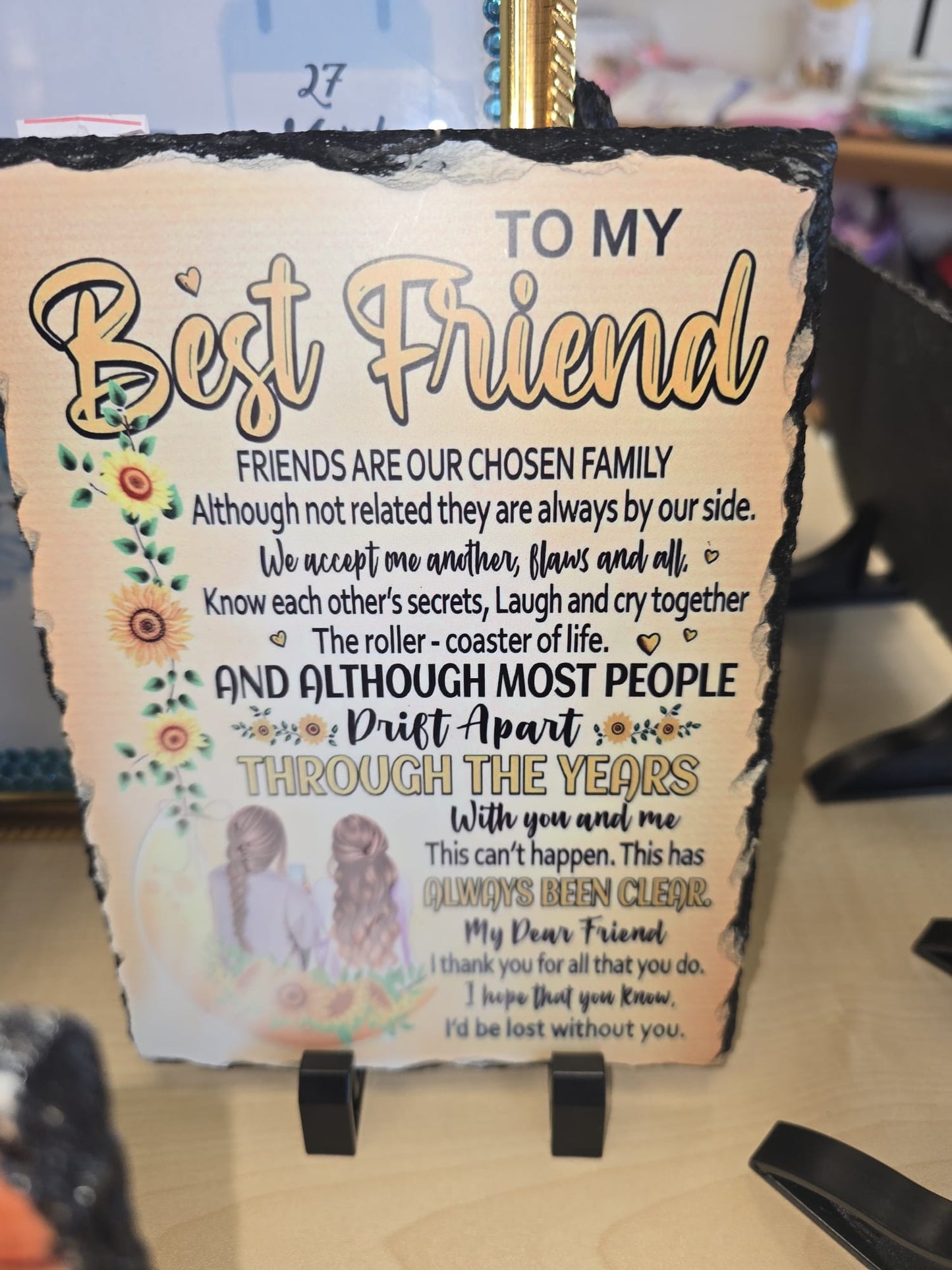 Best Friend Poem Slate Plaque – Sentimental Gift with Sunflower Design | Birthday, Christmas or Thank You Present