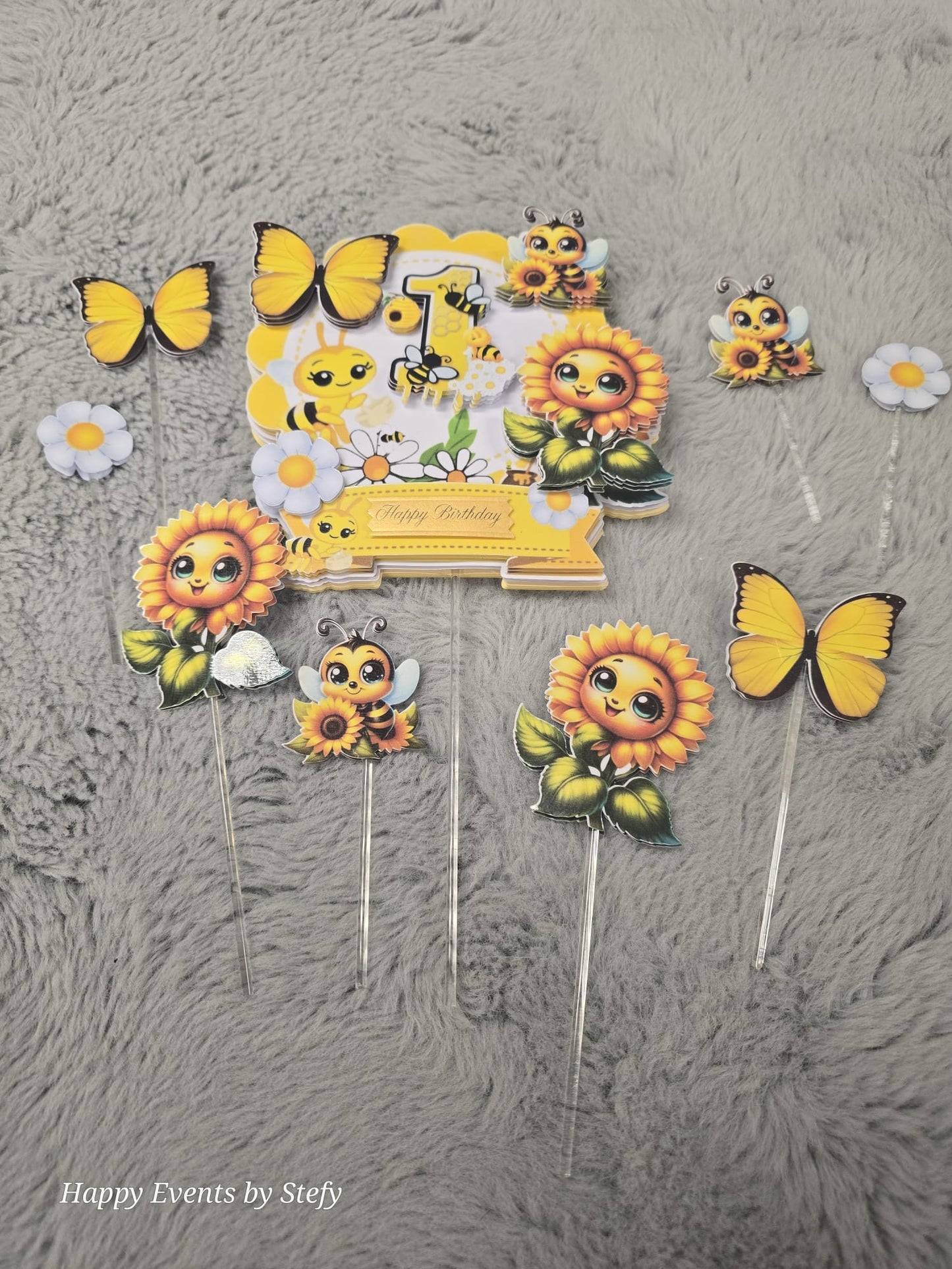 β¨ *Adorable 1st Birthday Cake Topper Set β Sunflowers, Bees & Butterflies Theme* β¨