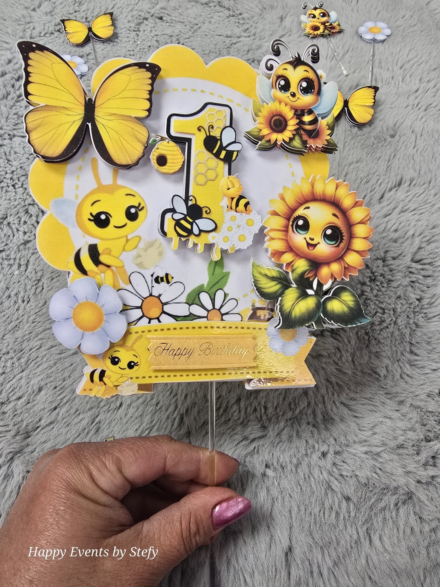 β¨ *Adorable 1st Birthday Cake Topper Set β Sunflowers, Bees & Butterflies Theme* β¨