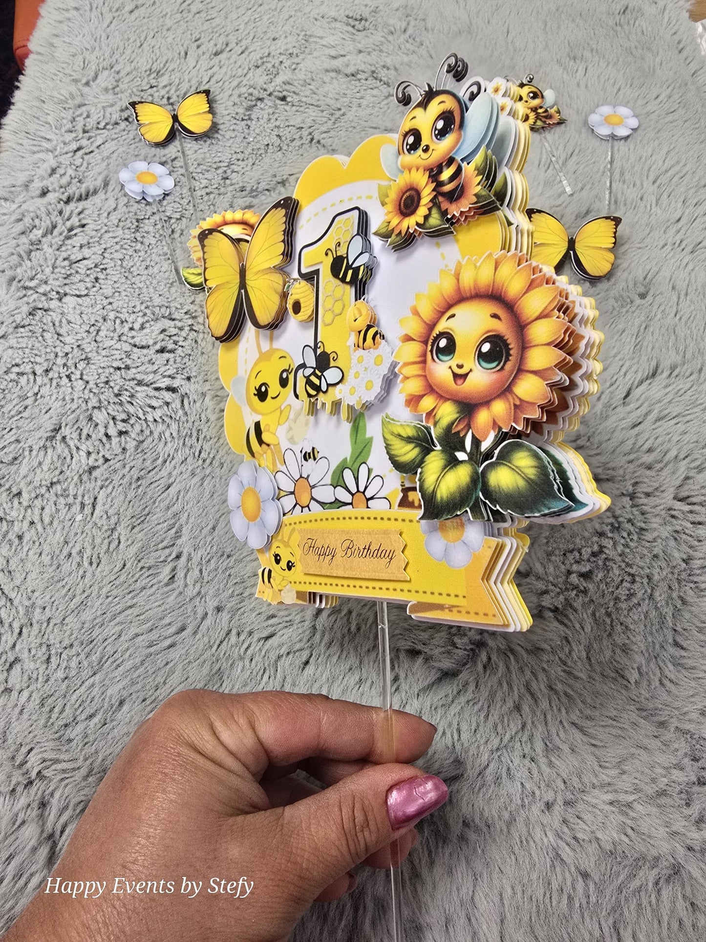 β¨ *Adorable 1st Birthday Cake Topper Set β Sunflowers, Bees & Butterflies Theme* β¨
