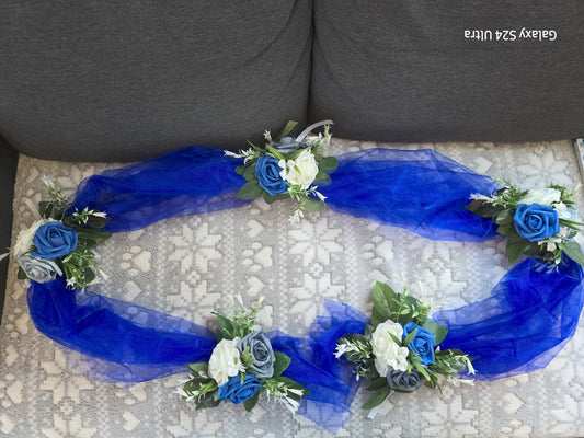 💙 Wedding Car Decoration Garland – Blue & White Floral Design 💙
