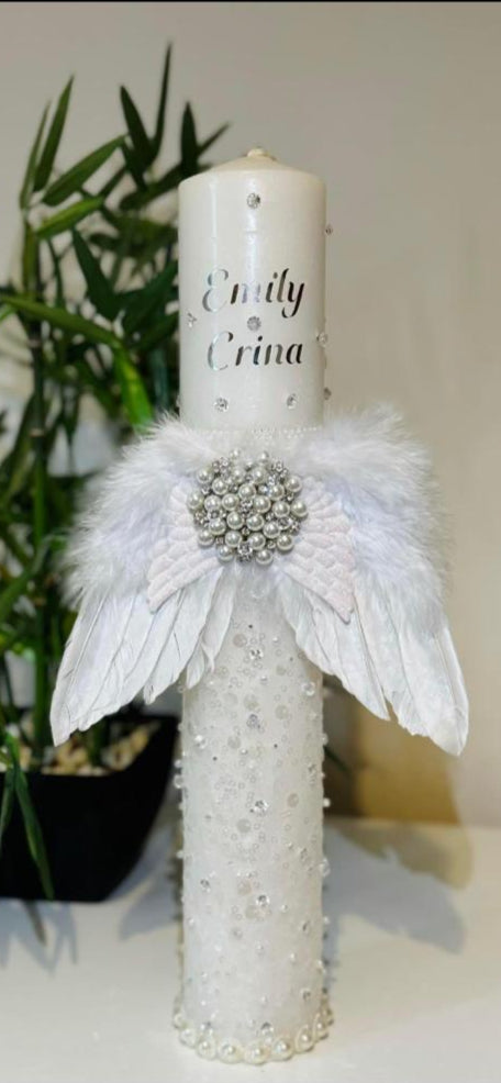 🕯️ Personalized Baptism Candle with Angel Wings