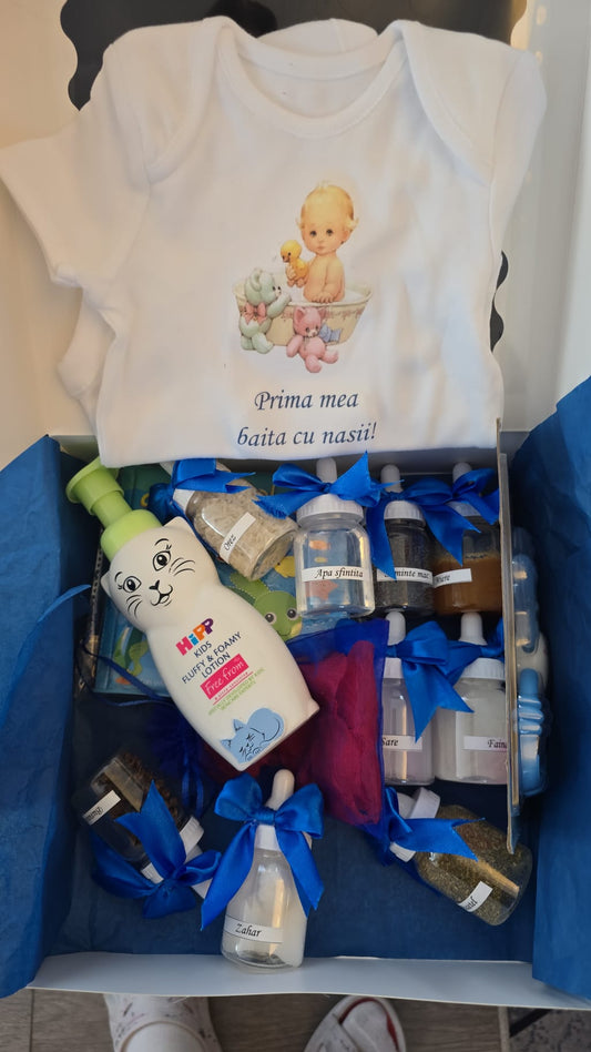 Personalized First Bath Gift Set – Baby Bodysuit, Lotion & Symbolic Jars | Christening / Baptism Keepsake from Godparents/parents