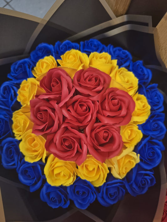 🌹 Artificial Rose Bouquet – Red, Yellow & Blue Arrangement 🌹