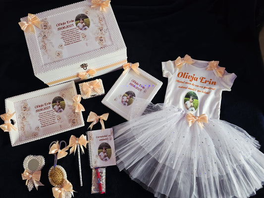 Personalized Baby Keepsake Gift Set – Custom Memory Box, Outfit & Accessories | First Birthday, Christening or Special Occasion | Customized with Name, Date & Photo
