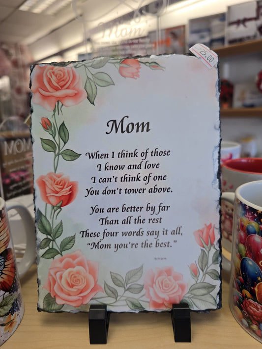 Mom Poem Slate Plaque – Sentimental Gift with Rose Design | Mother’s Day, Birthday or Thank You Present