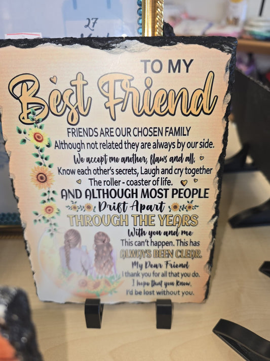 Best Friend Poem Slate Plaque – Sentimental Gift with Sunflower Design | Birthday, Christmas or Thank You Present