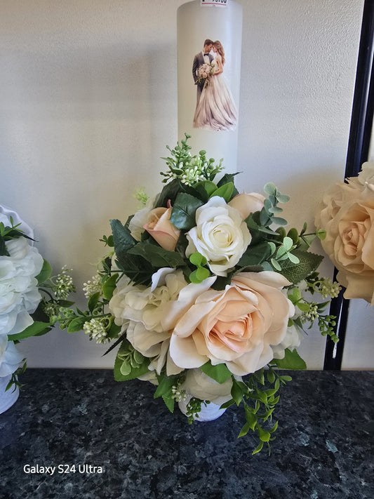 💍 Elegant Wedding Unity Candle with Floral Arrangement 💍